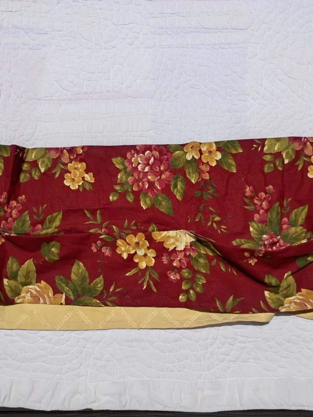 SET OF 3 Vintage Waverly Floral Manor Curtain Valances Dark Red Yellow Layered